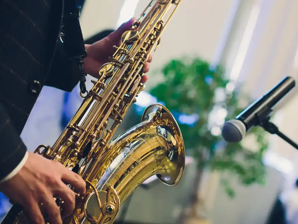 Wedding saxophone hire at performace in Oxcfordshire alongside DJ.
